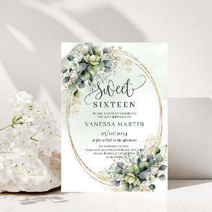 Invitation Boho Botanique Sweet Sixteen Verdure Or