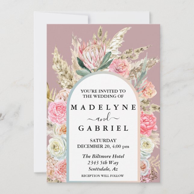 Invitation Boho Bouquets Pampas Arche Cadre (Devant)