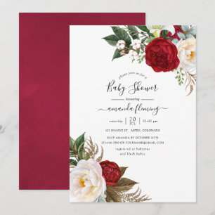Invitation Boho Bourgogne - Baby Shower Floral Marsala