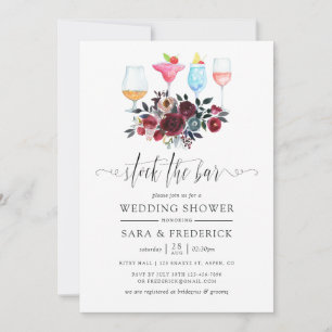 Invitation Boho Bourgogne et Fleurs de Marine Stockez le Bar