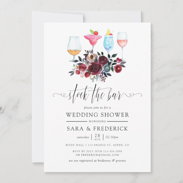 Invitation Boho Bourgogne et Fleurs de Marine Stockez le Bar (Devant)