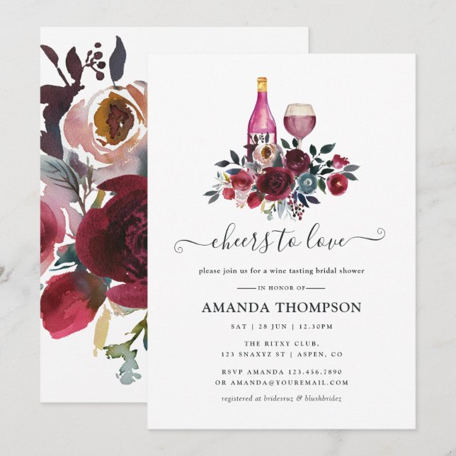 Invitation Boho Bourgogne et Mariage Shower Naval Dégustation (Devant / Derrière)