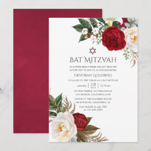 Invitation Boho Bourgogne - Fête de Bar Mitzvah Florale Marsa