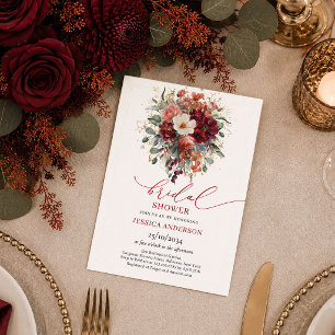 Invitation Boho Bourgogne Or Floral verdure enterrement de vi