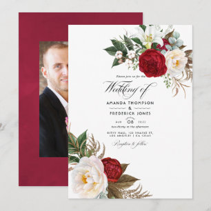 Invitation Boho Bourgogne - Photo de mariage floral Marsala