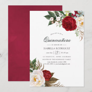 Invitation Boho Bourgogne - Quinceañera Floral Marsala