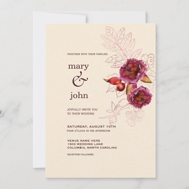 Invitation Boho Bourgogne Rose Tracery  (Devant)