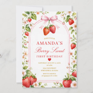 Invitation Boho Bow Berry Sweet Fille Premier Anniversaire Da