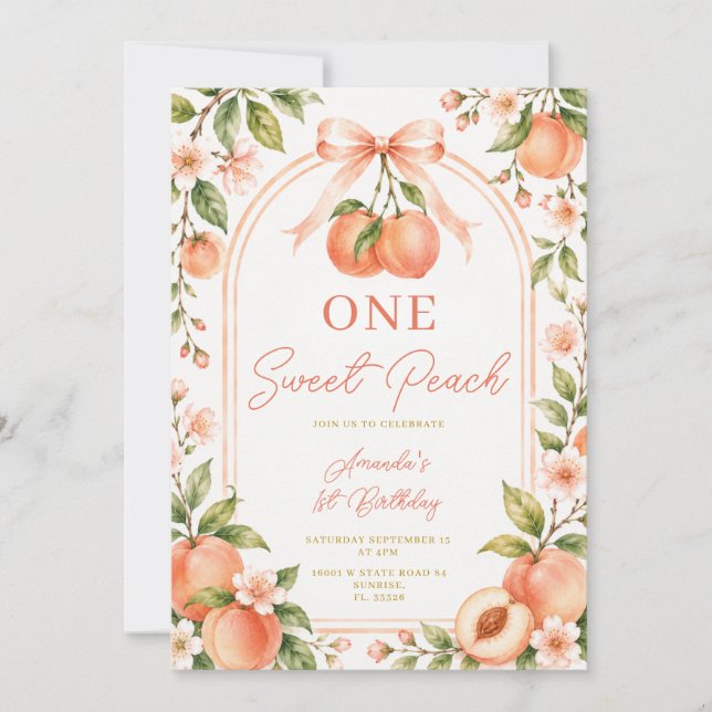 Invitation Boho Bow Été Un Douce Fleur de Pêche Anniversaire  (Devant)