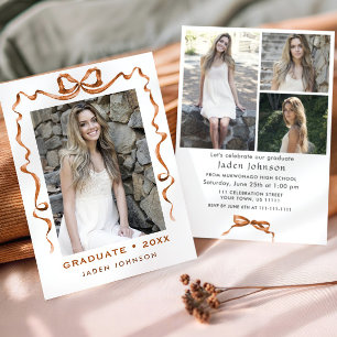 Invitation Boho Bow Ribbon branché 4 PHOTO Graduation Party