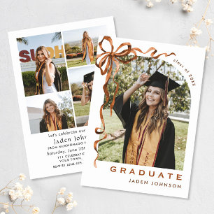 Invitation Boho Bow Ribbon branché 5 PHOTO Graduation Party