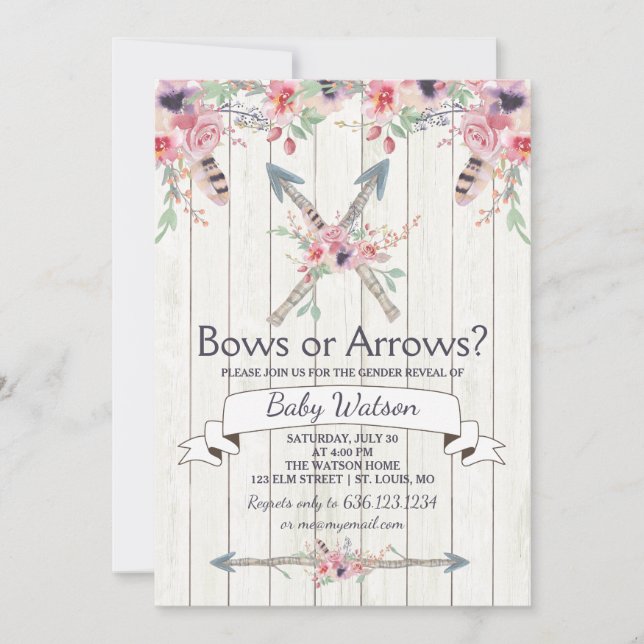 Invitation Boho Bows or Flrows Gender Revevela Party (Devant)