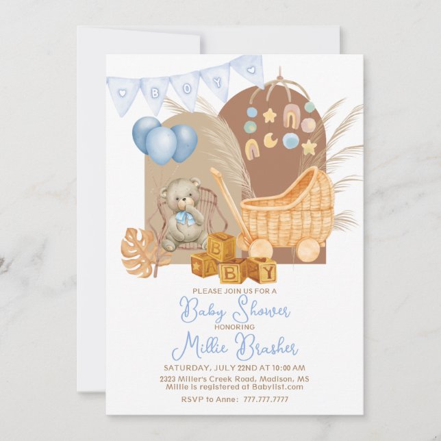 Invitation BOHO Boy Baby shower (Devant)