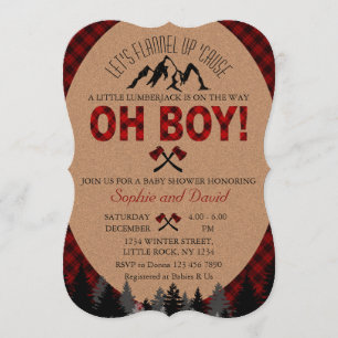 Invitation Boho Boy Lumberjack Red Buffalo Baby shower Invita