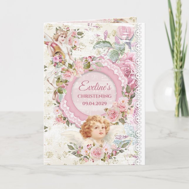Invitation Boho branché shabby chic angels baptême (Devant)