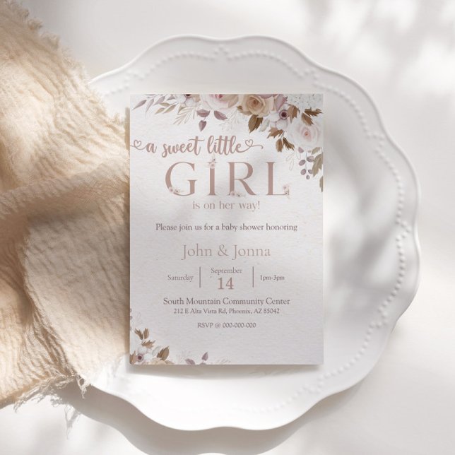 Invitation Boho Brown Floral Girl Baby shower (Créateur téléchargé)