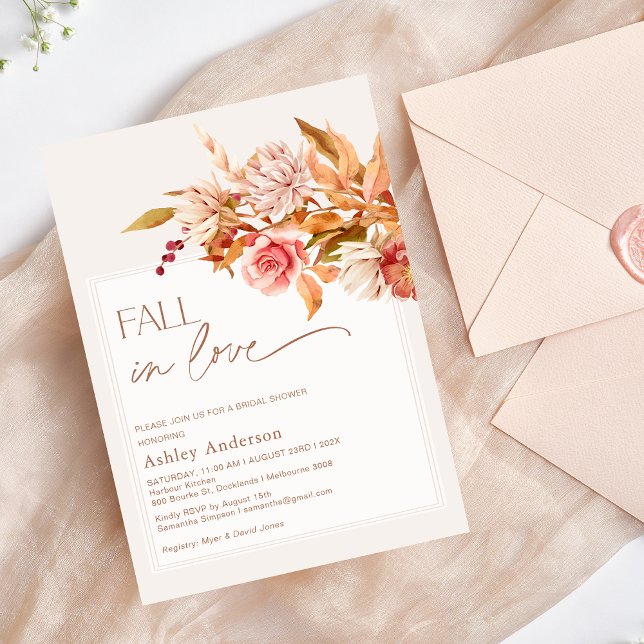 Invitation Boho Browns Fall Floral Fall In Love Fête des mari ( Fall in Love Bridal Shower Invitation, Fall Floral Bridal Shower Invitation, Autumn Colors Bridal)