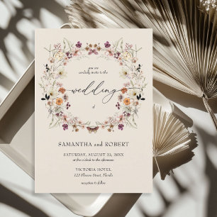 Invitation Boho brûlé orange cuivre fleurs sauvages couronne