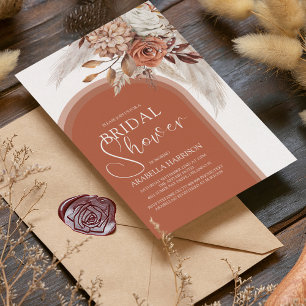 Invitation Boho Brûlé Orange Floral & Pampas Baby Shower de M