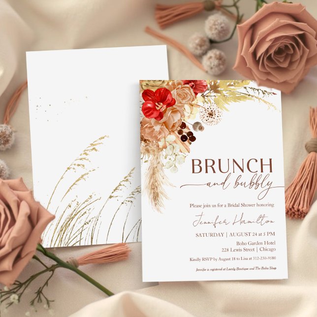 Invitation Boho Brunch et Bubbly | Fête des mariées en terre  (Créateur téléchargé)