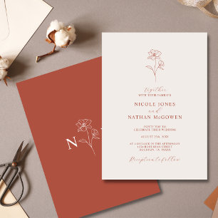 Invitation Boho Budget Terracotta Rust Flower Mariage DO-IT