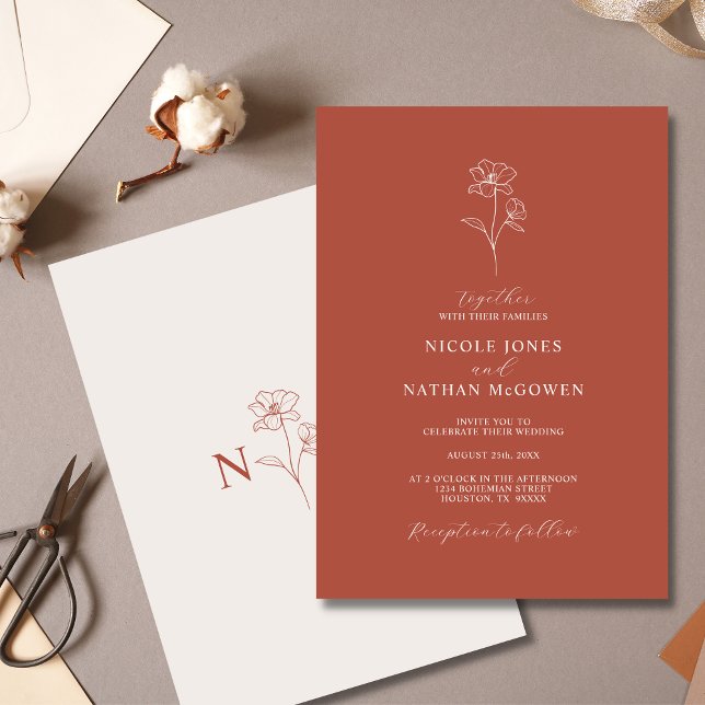 Invitation Boho Budget Terracotta Rust Flower Mariage | DO-IT (Créateur téléchargé)