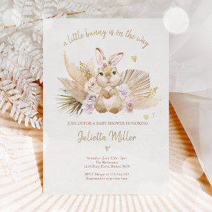 Invitation Boho Bunny Rabbit Pink Girl Baby Shower