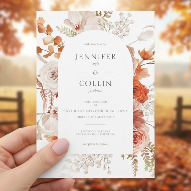 Invitation Boho Burange Chute Orange Arc Floral Blanc (Créateur téléchargé)
