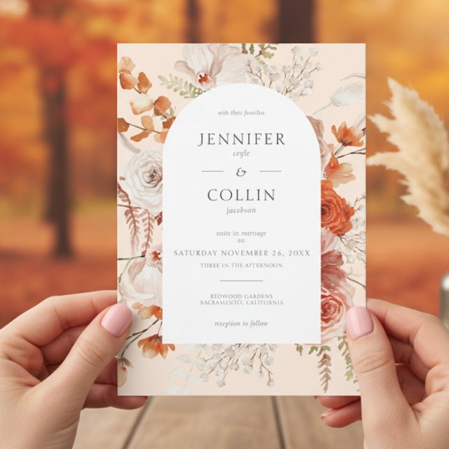 Invitation Boho Burange Chute Orange Floral Arch Peach (Créateur téléchargé)