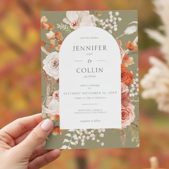 Invitation Boho Burange Chute Orange Floral Arche Sage (Créateur téléchargé)