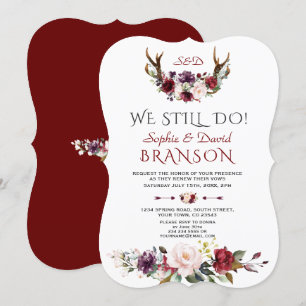 Invitation Boho Burgundy Blush Floral Antlers NOUS LE FAISONS