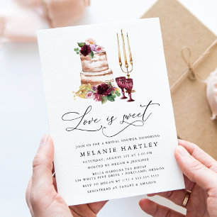 Invitation Boho Burgundy & Blush Floral Love is Sweet Bridal
