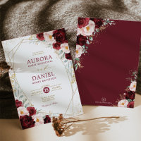 Boho Burgundy Blush Gold Flowers Mariage géométriq