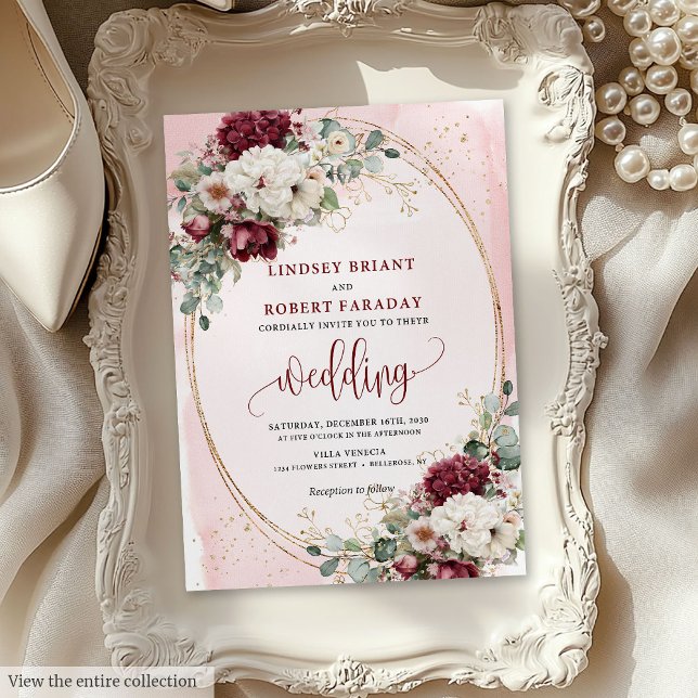 Invitation Boho Burgundy Blush Suite Rose (Boho Burgundy Blush Rose Wedding Invitation Suite)