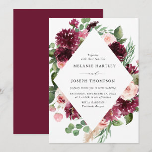 Invitation Boho Burgundy & Blush Watercolor Mariage Floral