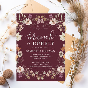 Invitation Boho Burgundy Brunch et Bubbly Fête des mariées
