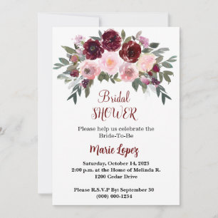Invitation Boho Burgundy et Blush Fête des mariées florale