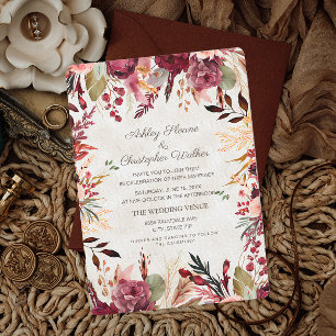 Invitation Boho Burgundy Floral Cream Mariage