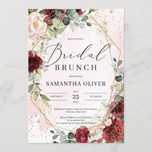Invitation Boho Burgundy floral or géométrique brunch nuptial