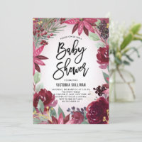 Boho Burgundy Hiver Floral Baby shower de cadre