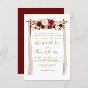 Invitation Boho Burgundy Marsala Floral Arch Mariage