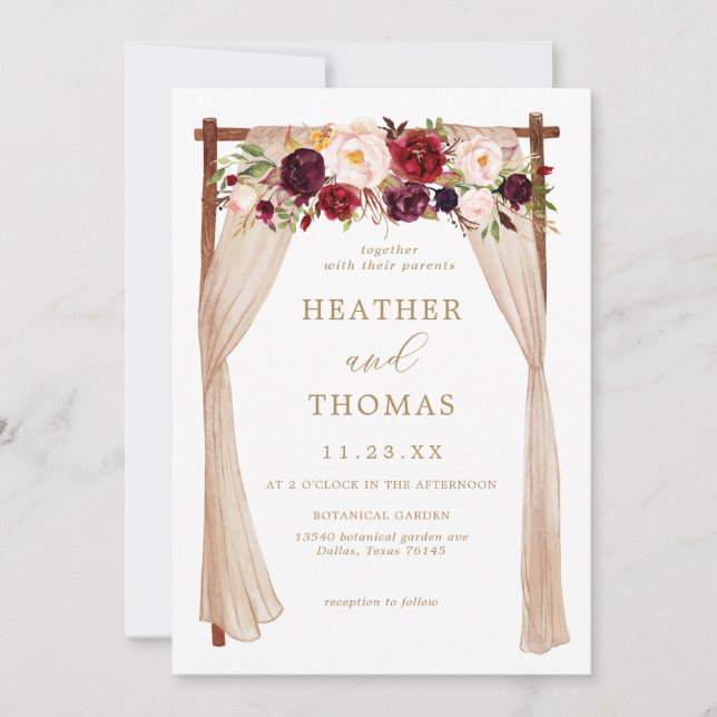 Invitation Boho Burgundy Marsala Floral Mariage