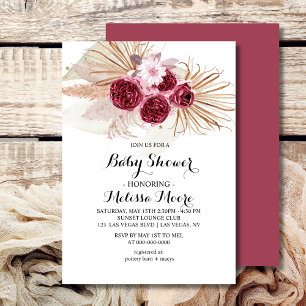 Invitation Boho Burgundy Pampas Grass Baby shower
