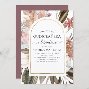 Invitation Boho Burgundy Quinceañera Dusty Pink Florvit