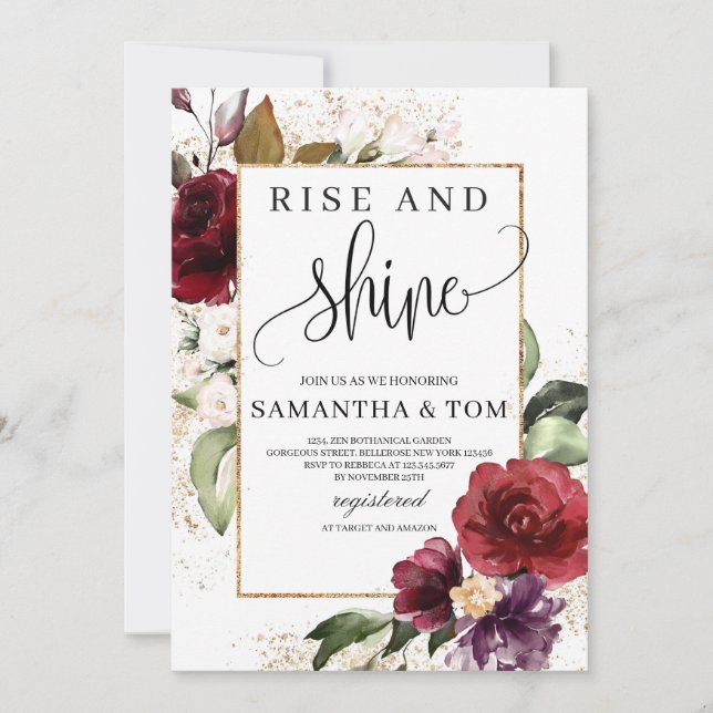 Invitation Boho burgundy rose pâle croissant et brillant (Devant)