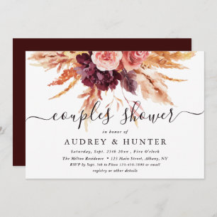 Invitation Boho Burgundy Terracotta Floral Couples Douche 
