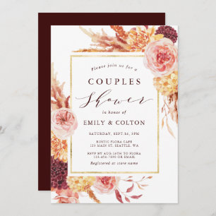 Invitation Boho Burgundy Terracotta Floral Couples Douche