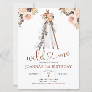 Invitation Boho Burn Orange Floral Teepee Girl Premier annive
