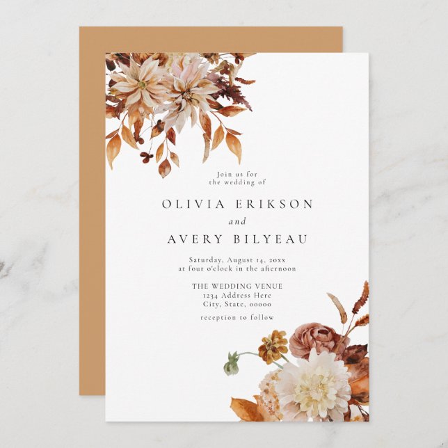 Invitation Boho Burnt Orange Automne Automne Automne Floral M (Devant / Derrière)