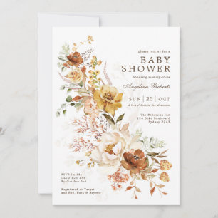Invitation Boho Burnt Orange Butterscotch Flower Baby shower